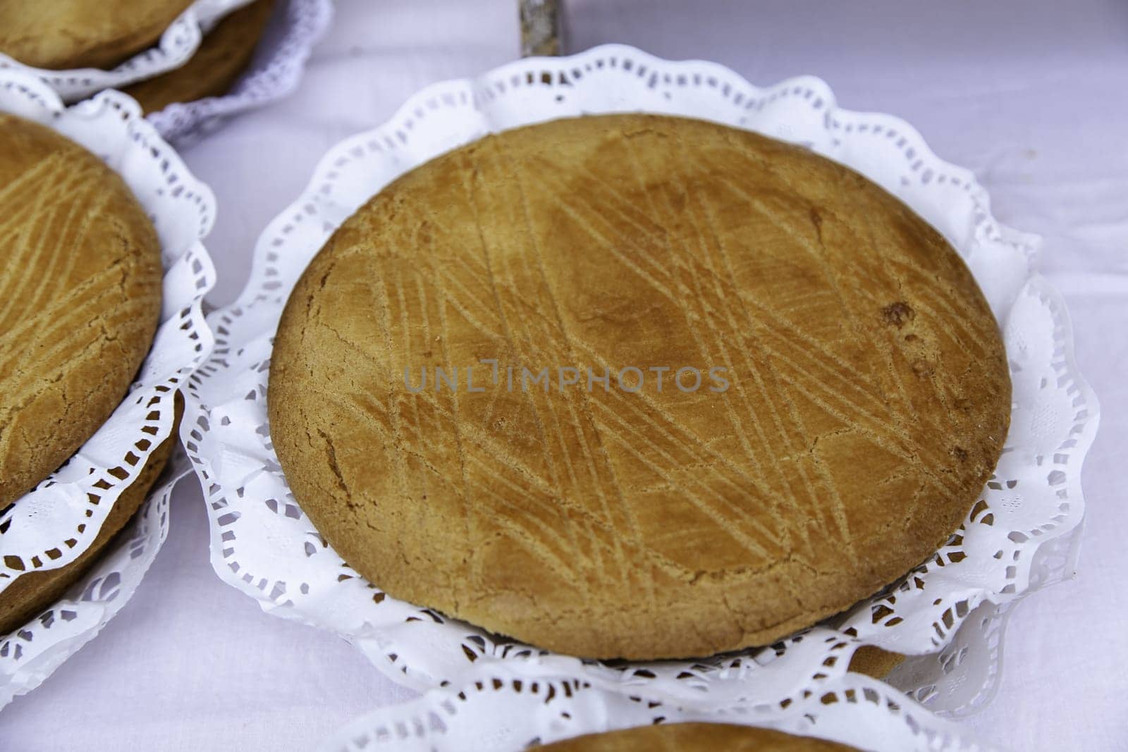 Detail of typical spanish traditional cake, sweet food, dessert