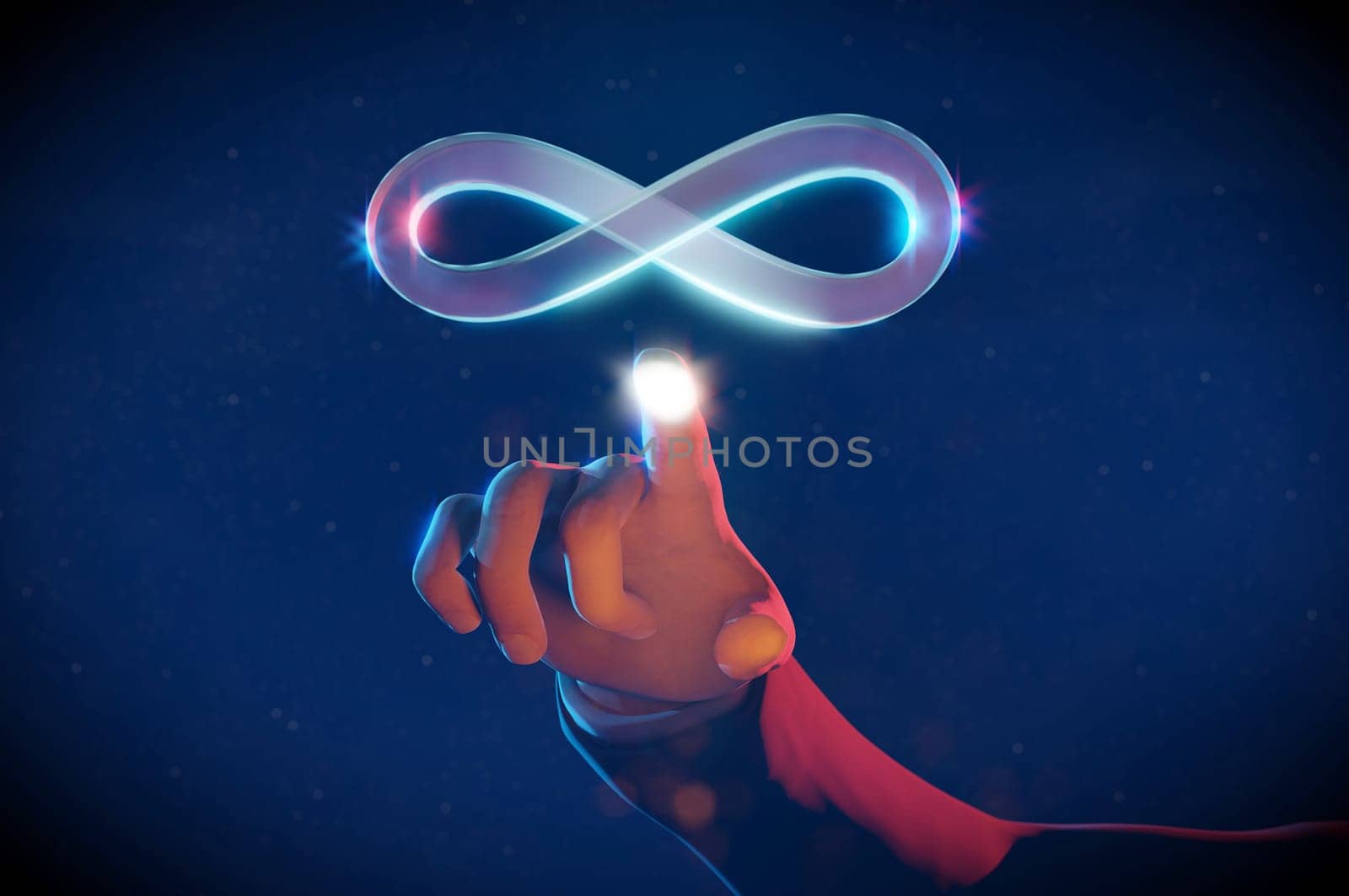 Business man Hand touch metaverse infinite loop unlimited technology futuristic digital connection backg
