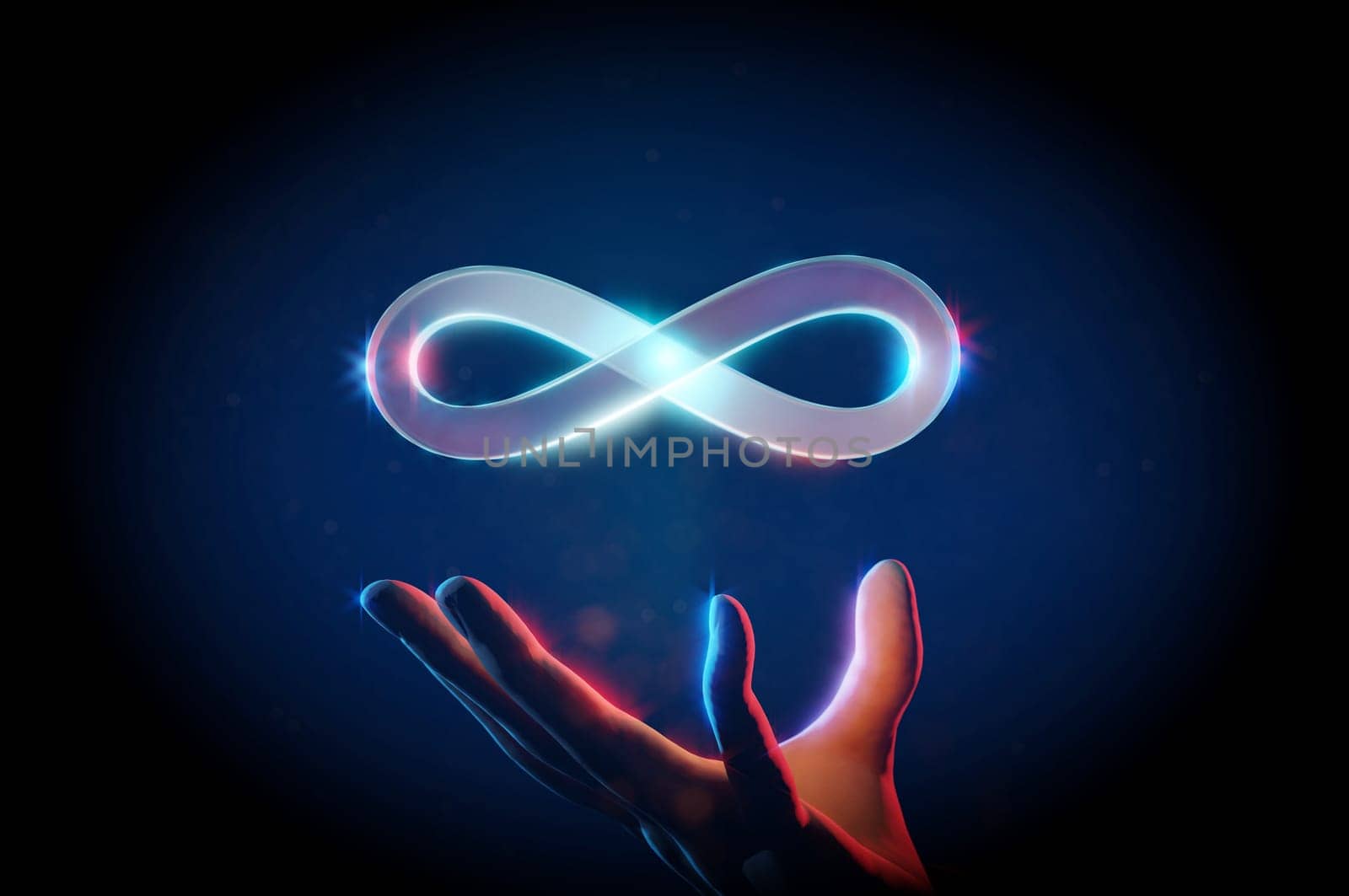 Business man Hand touch metaverse infinite loop unlimited technology futuristic digital connection backg