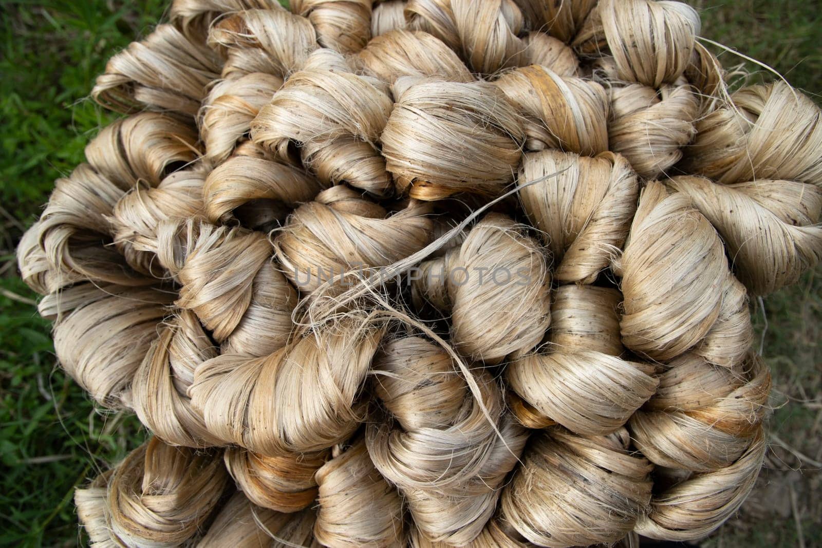 thick brown bundle of raw jute fiber Texture Background.  Golden Fiber Texture background