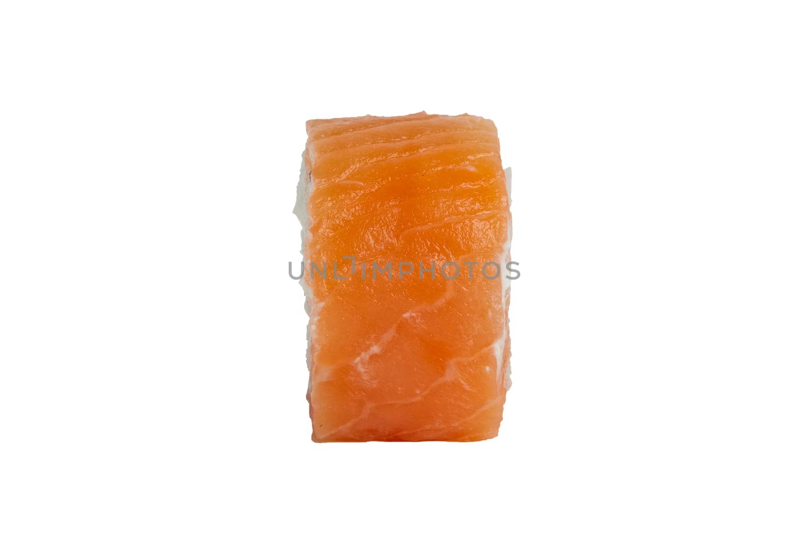 roll with salmon and cheese, side view in profile