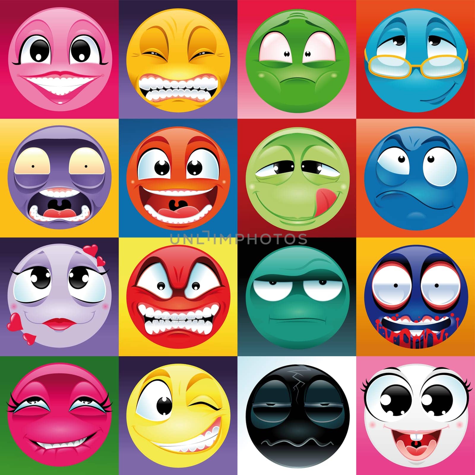 Group of expression with background. Funny vector and cartoon elements.