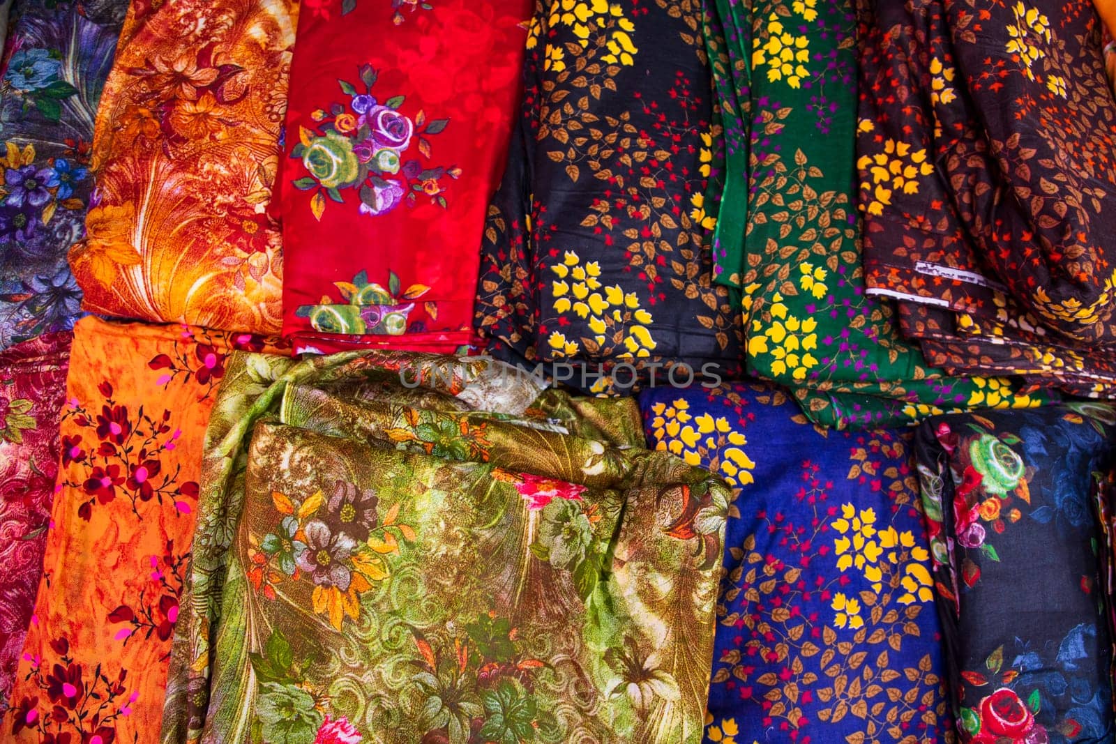 Colorful Textile Printed Fabrics of Women's Wear  Background Texture