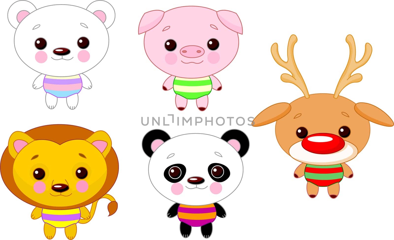Cute funny baby animals set. Vector illustration