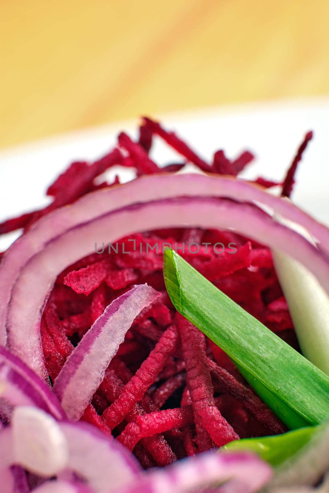 Macro photo of beetroot, pickled cabbage and mushrooms