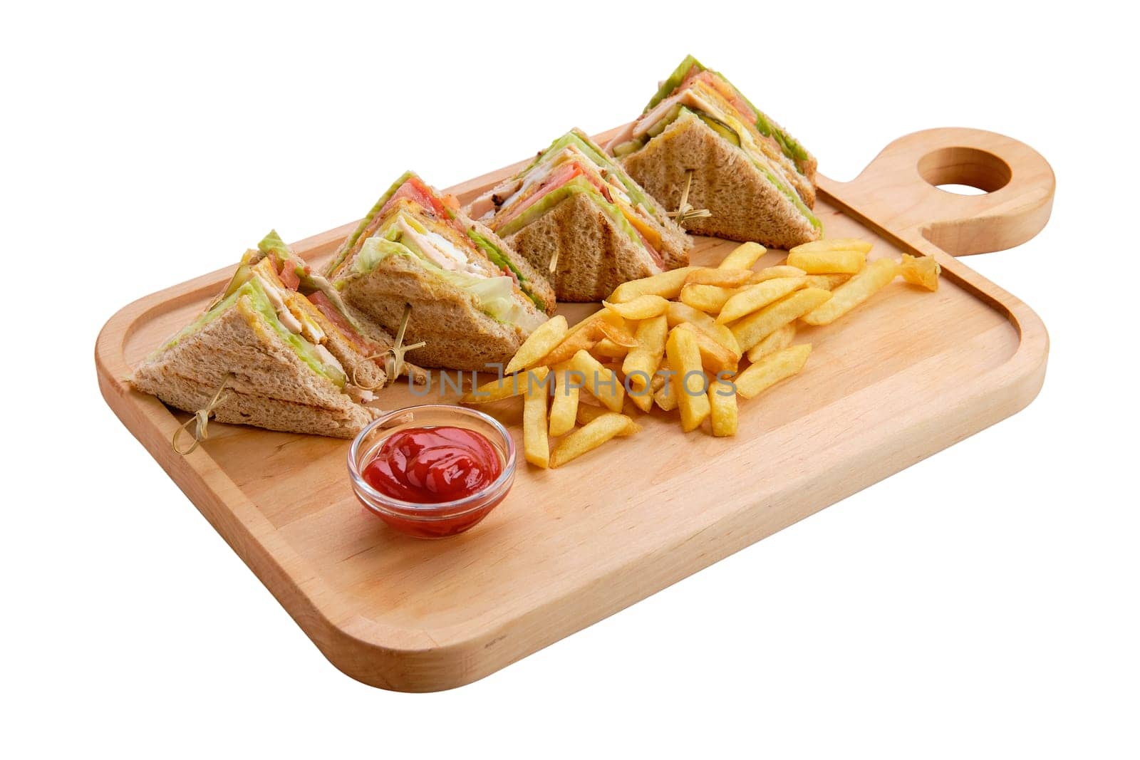 Club sandwich with american fries