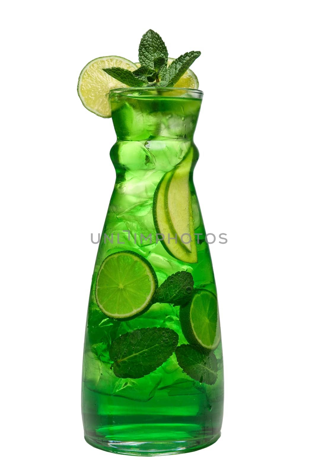 Jar with icy apple and lemon drink.