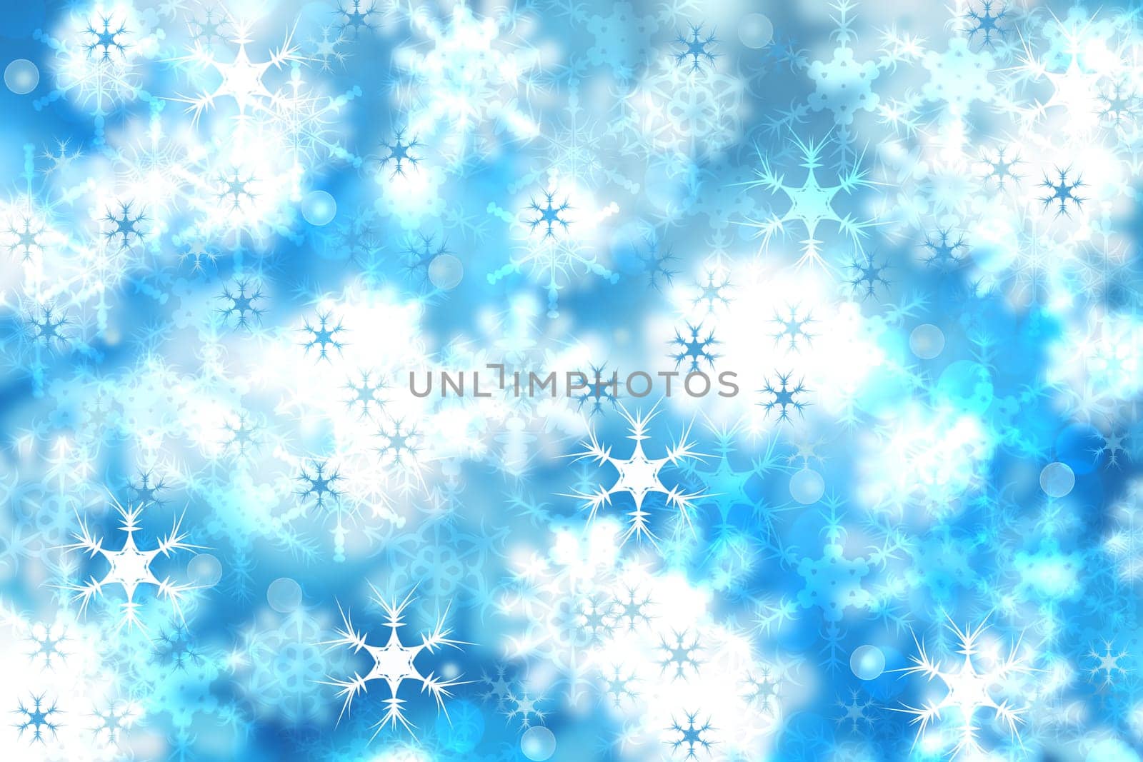 Abstract blurred festive winter christmas or Happy New Year background with shiny blue and white bokeh lighted stars. Space for your design. Card concept.