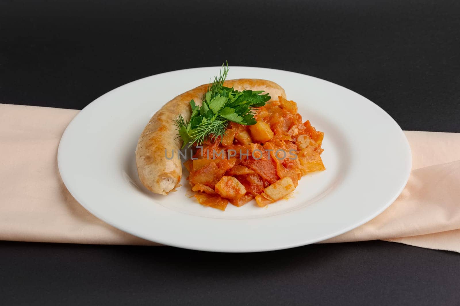 homemade sausage with stewed cabbage
