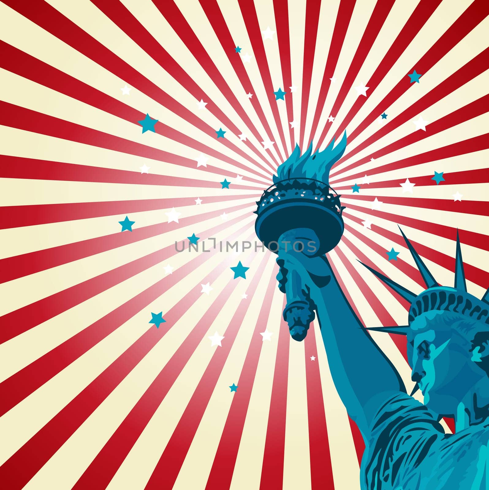 An radial poster with the statue of liberty