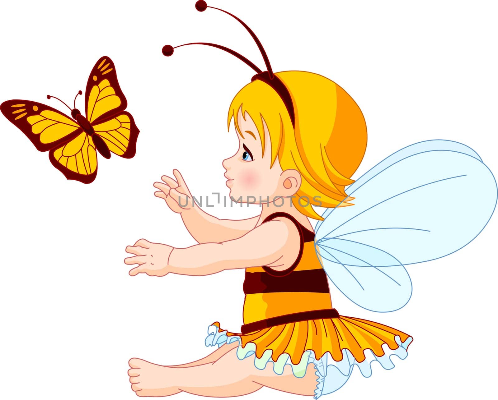 .The little fairy girl tries to catch a butterfly