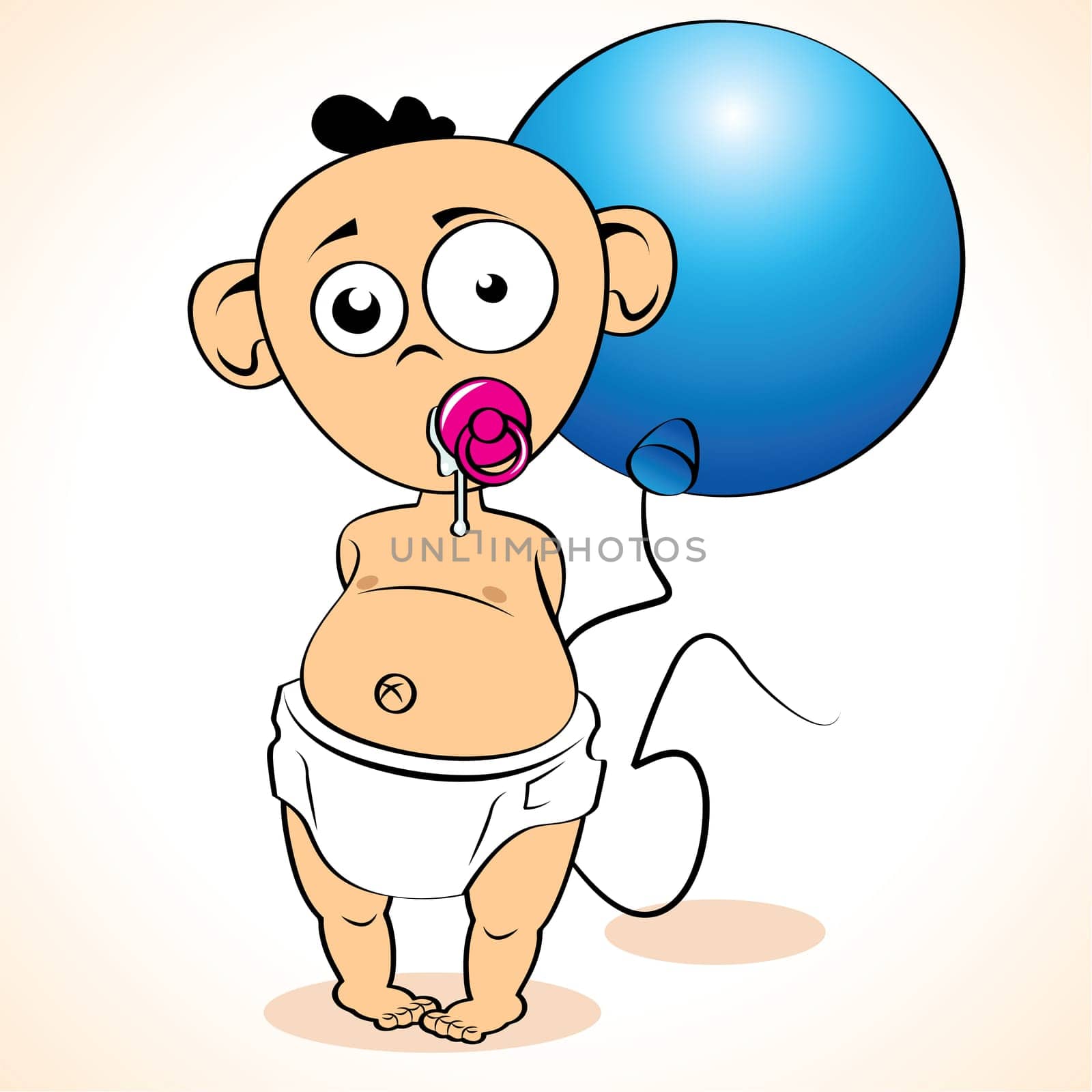 Funny child with balloon on white background
