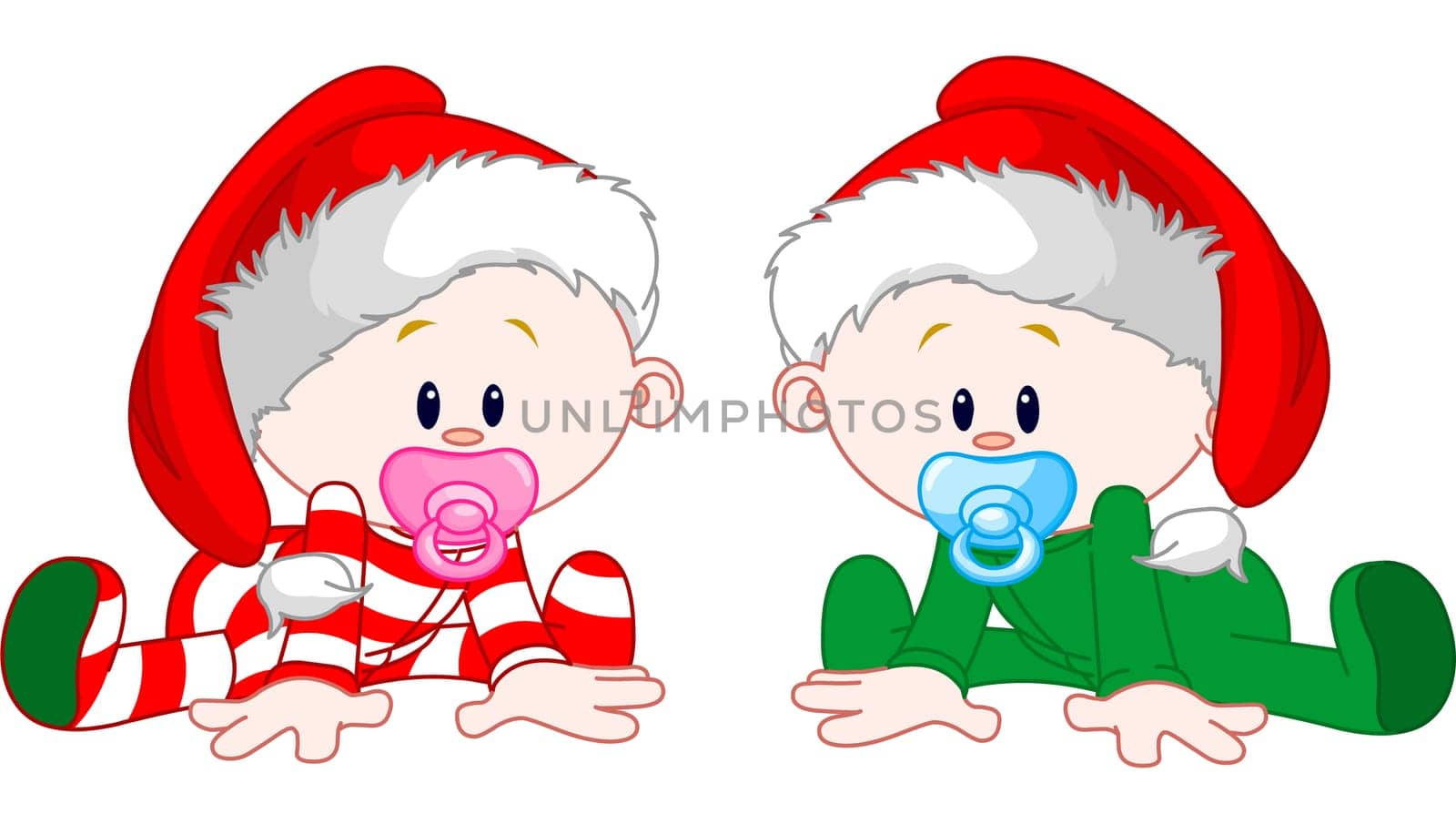 Two cute babies with Christmas costumes