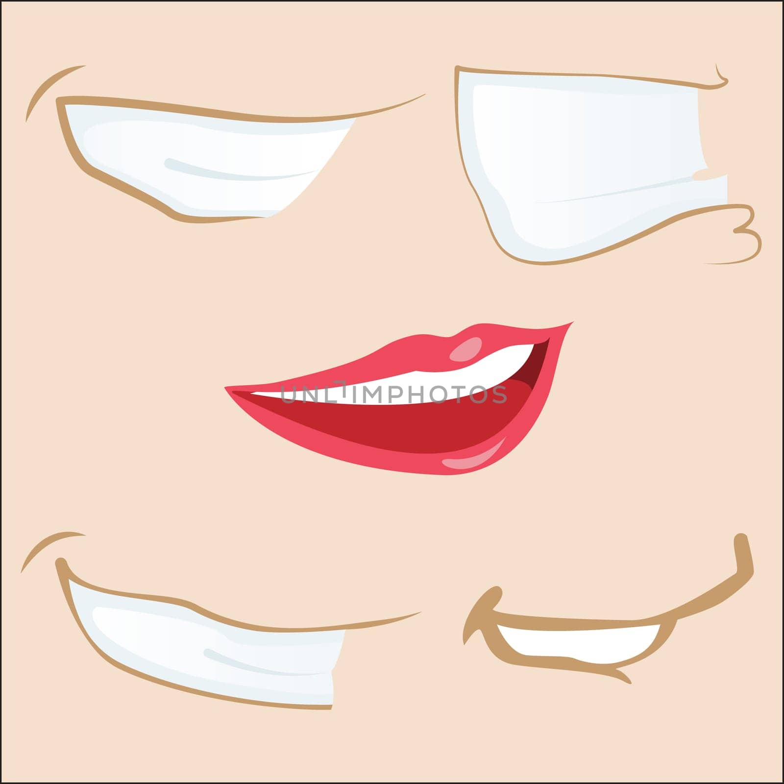Set of 5 cartoon mouths. Editable Vector Illustration
