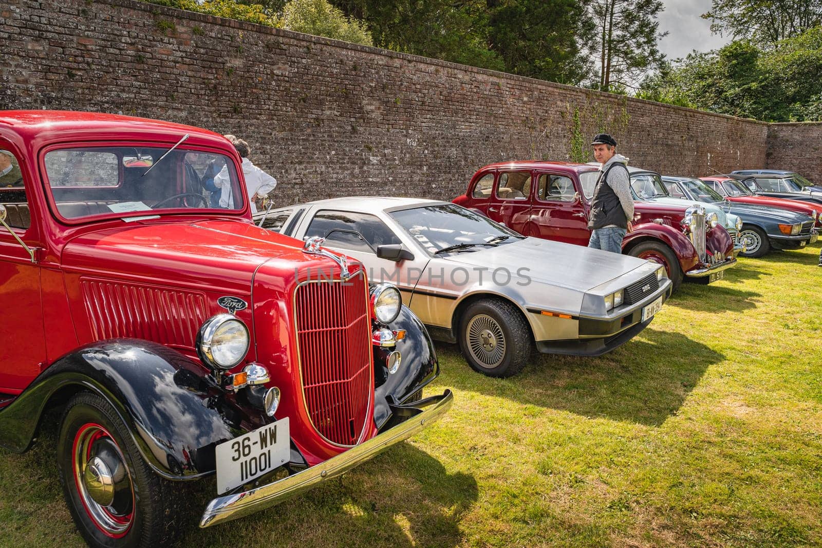 Wicklow, Ireland, August 2019 Irish Veteran and Vintage Car Club in Powerscourt, Delorean, MG and Ford on the show