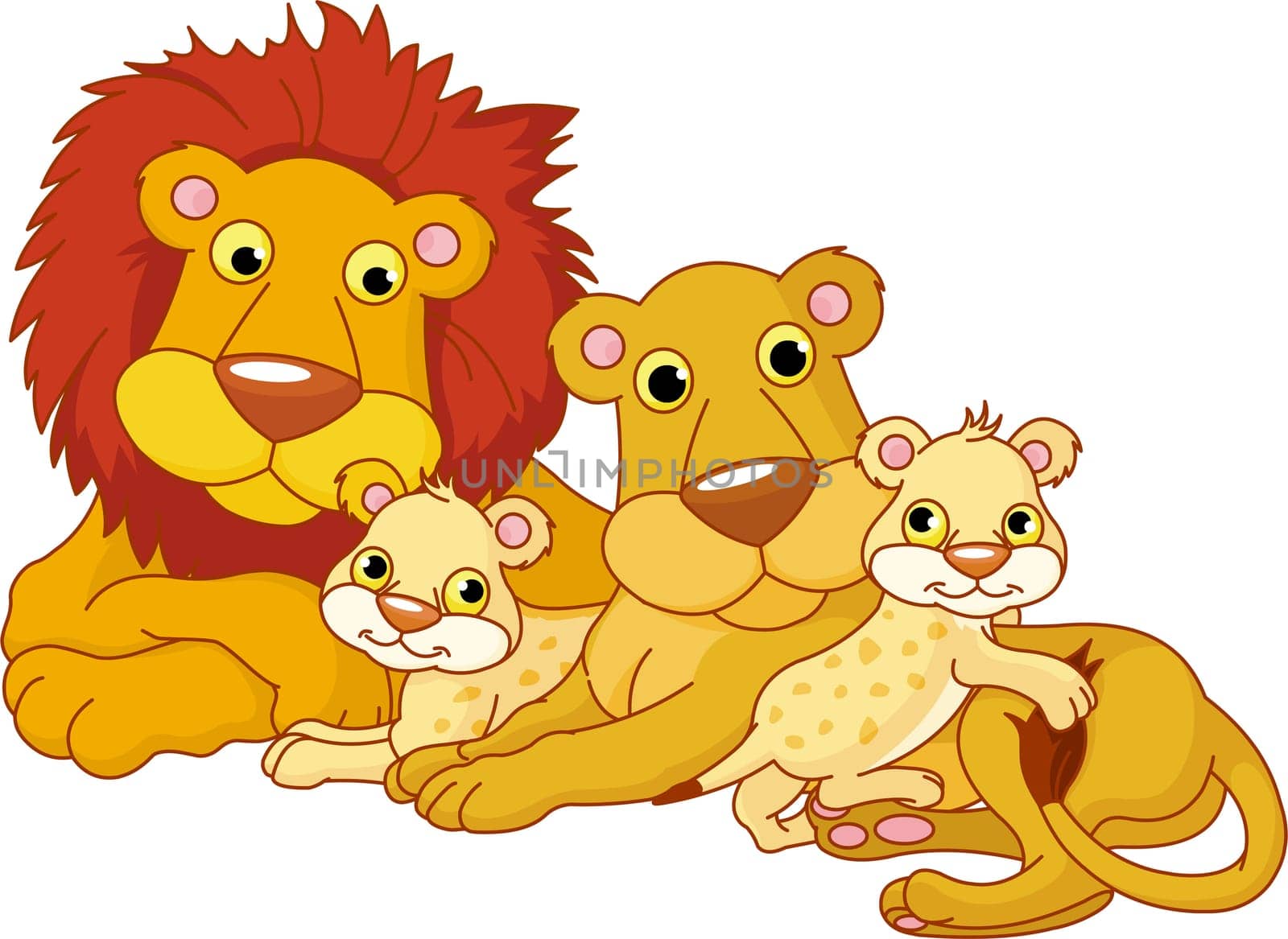 Adorable family of lions with two cubs