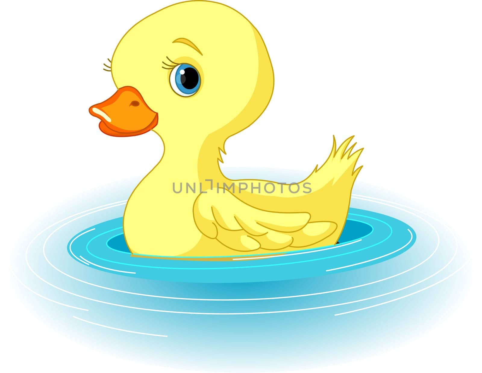 Clip-art illustration of the swimming yellow duckling