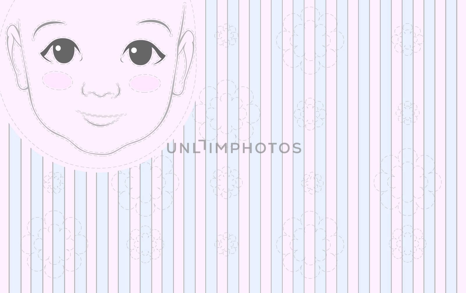 Baby portrait.Pink and blue stripes background. Raster image.