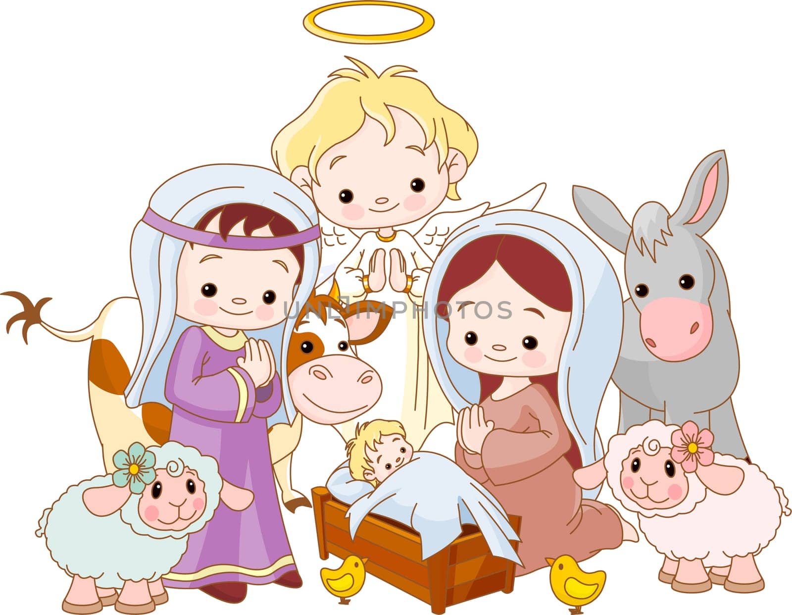 Christmas  nativity scene with holy family and angel