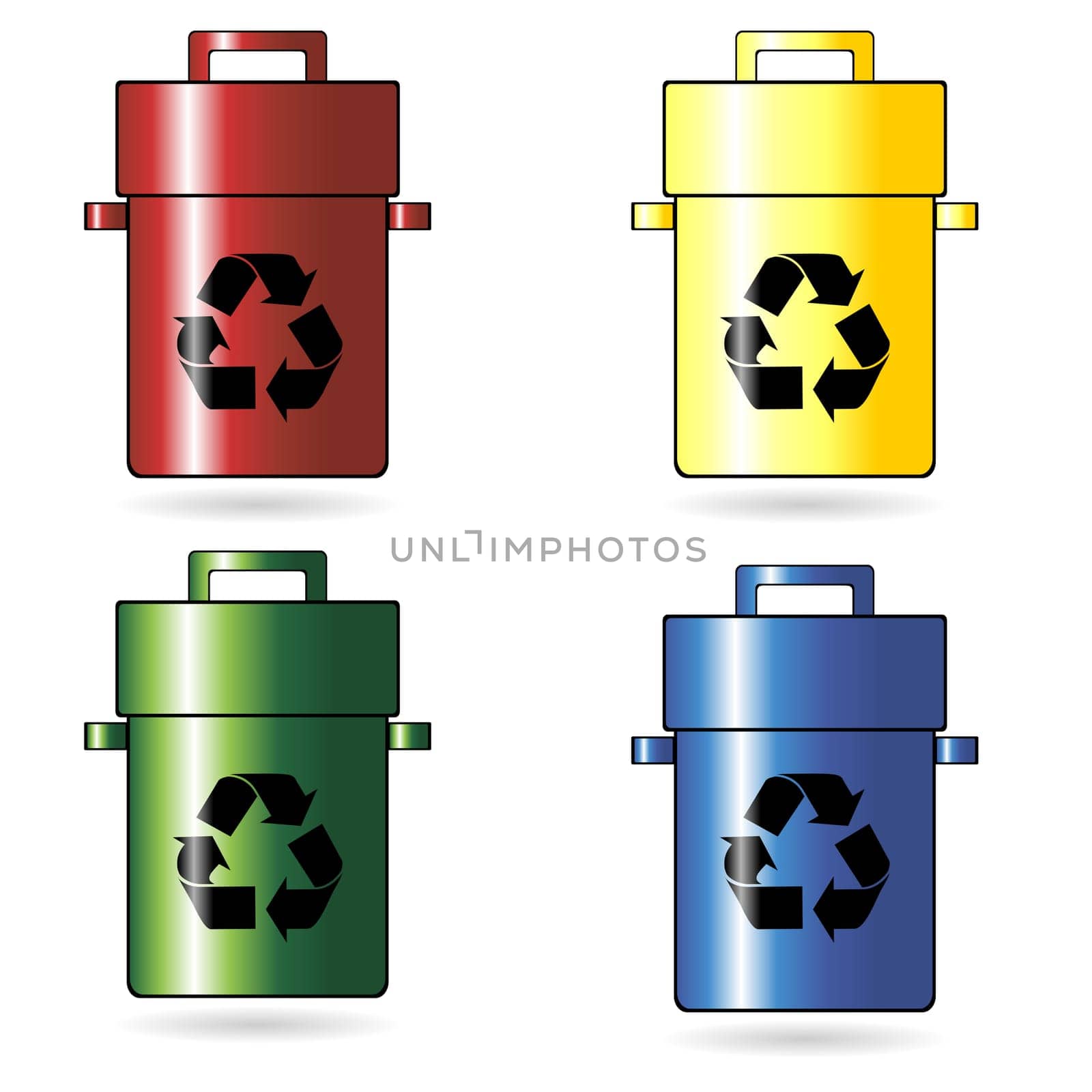 Recycling trash cans with four different colors