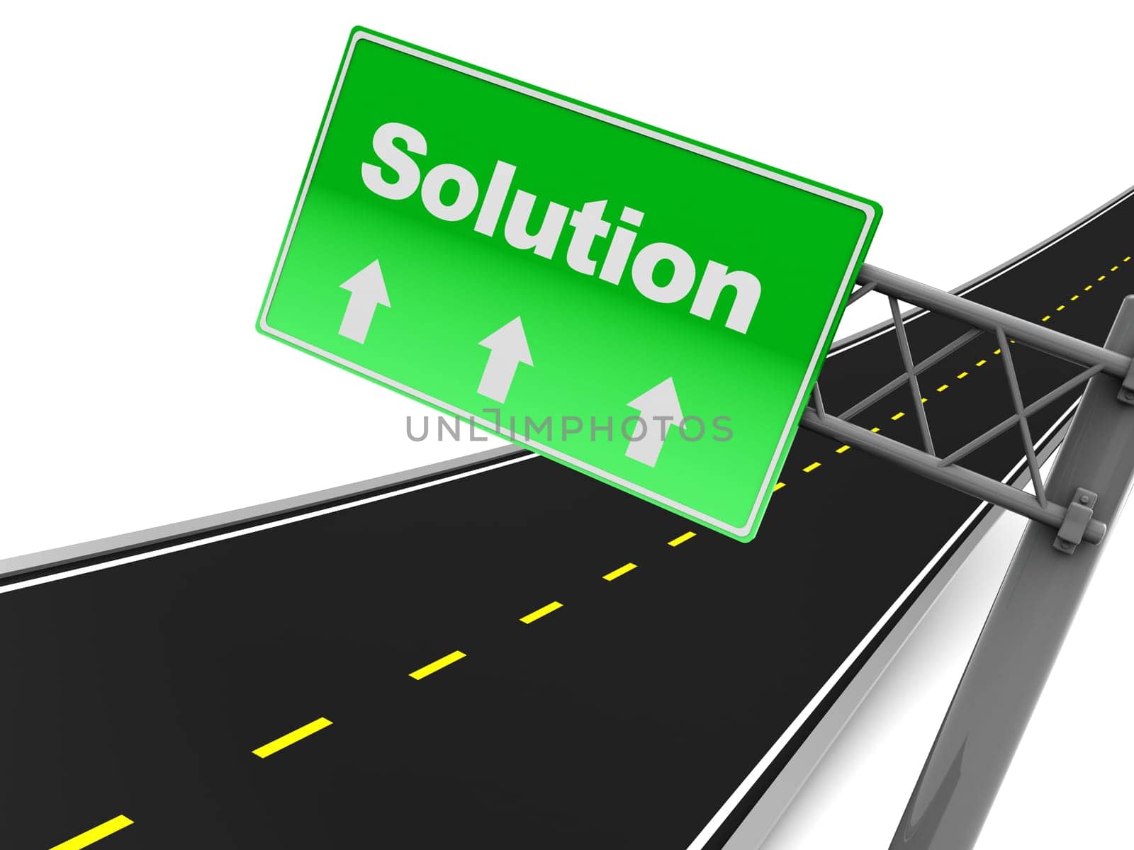 abstract 3d illustration of rod sign with text 'solution' on it