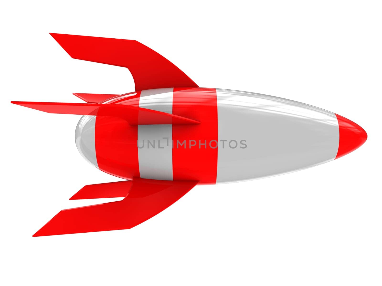 3d illustration of cartoon rocket isolated over white background