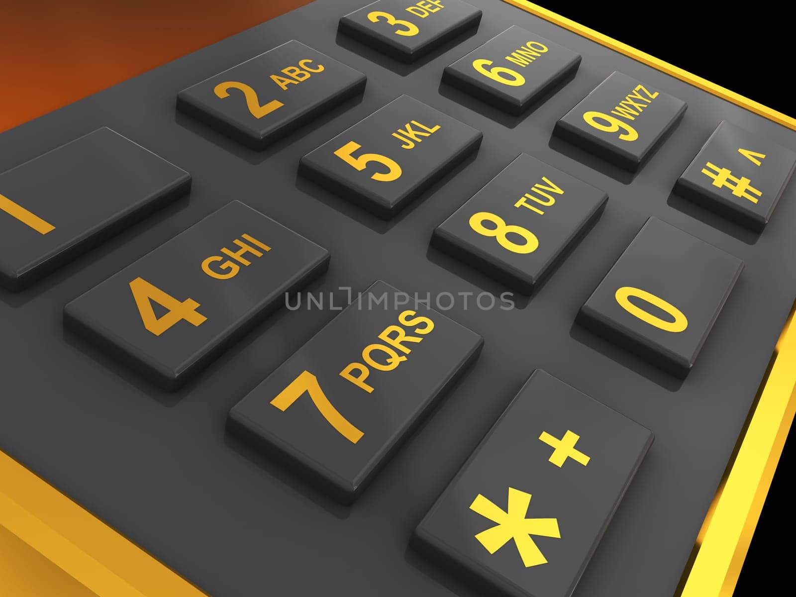 3d illustration of generic phone keyboard over black background