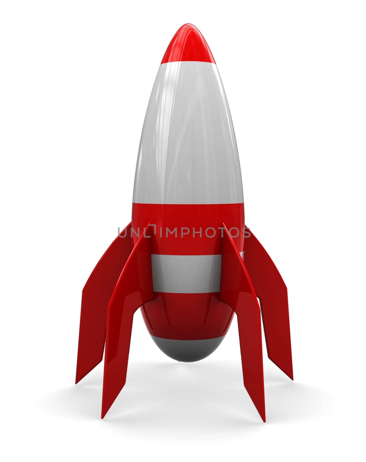 abstract 3d illustration of cartoon rocket over white background