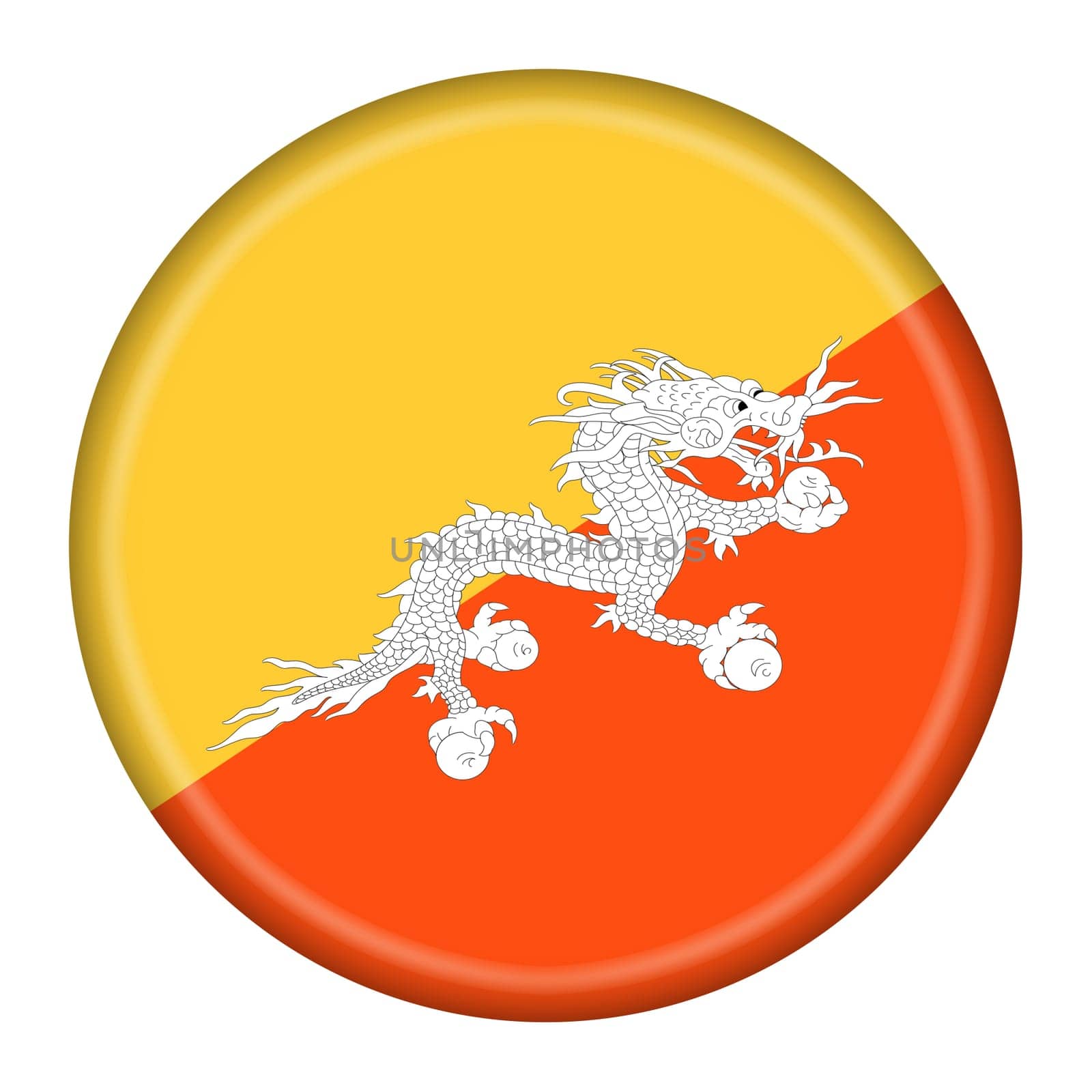 A Bhutan flag button 3d illustration with clipping path