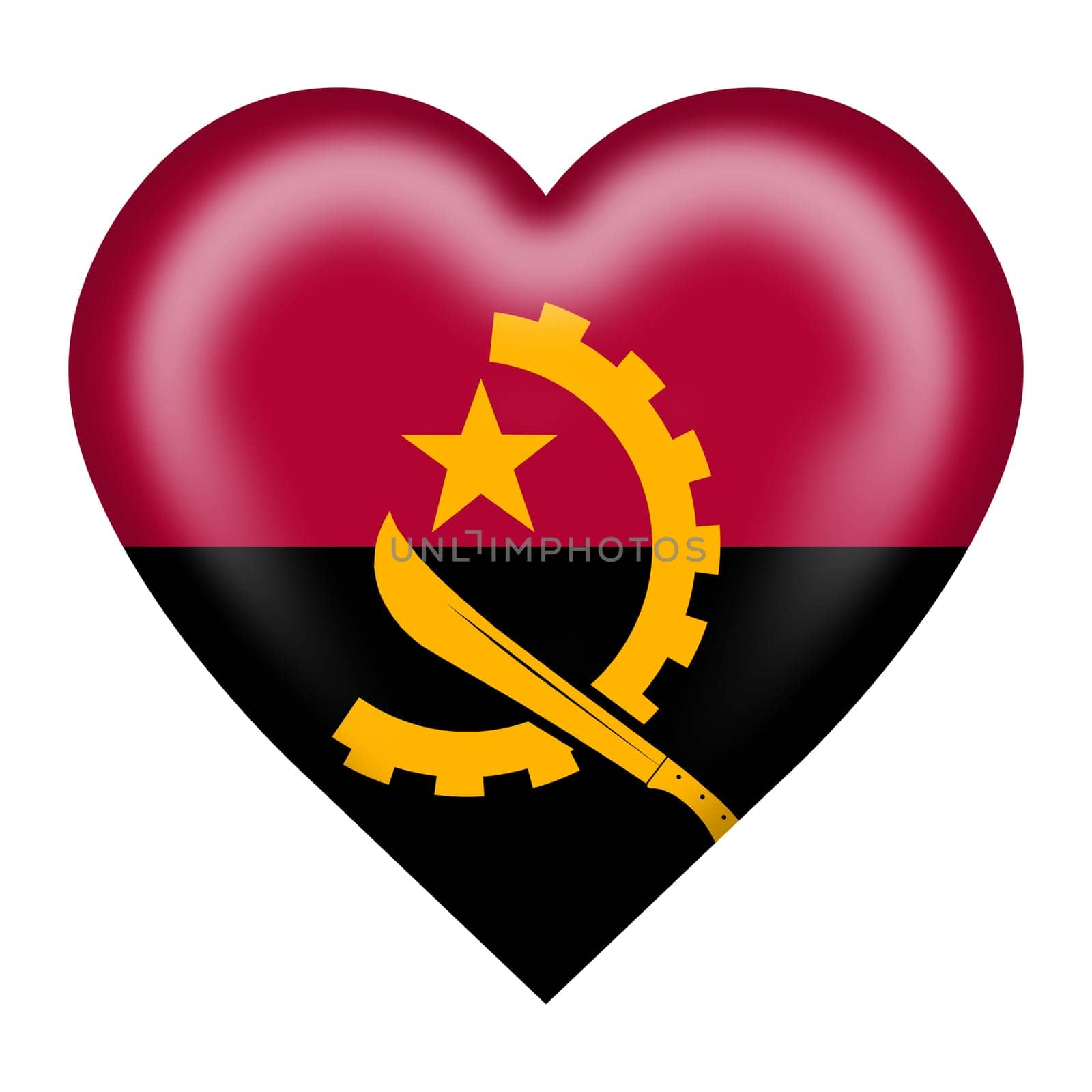 An Angola flag heart button isolated on white with clipping path