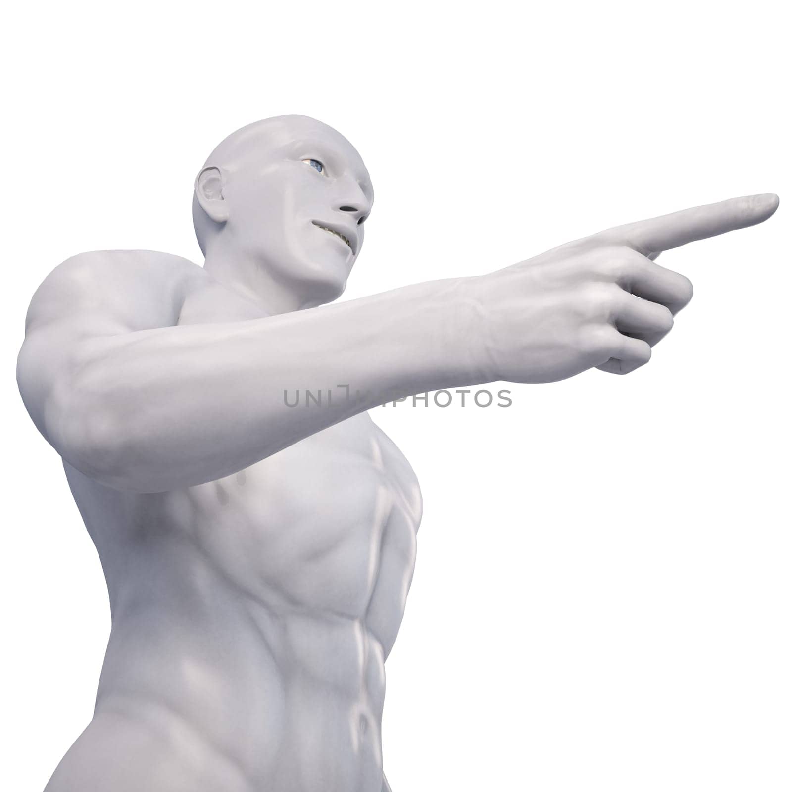 Man statue points toward. with clipping path.