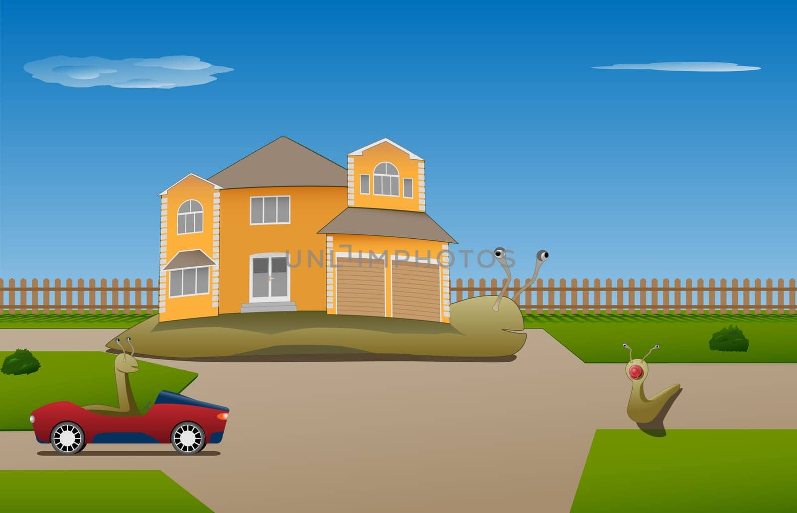 vector mother snail with big house for her baby snails