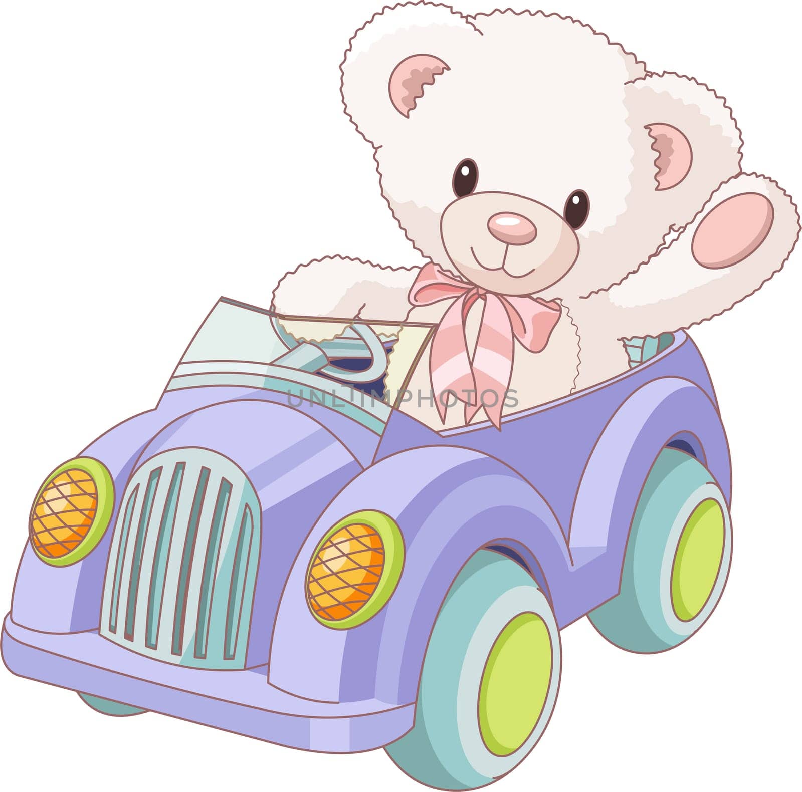 Illustration of cute Teddy Bear driving a toy car