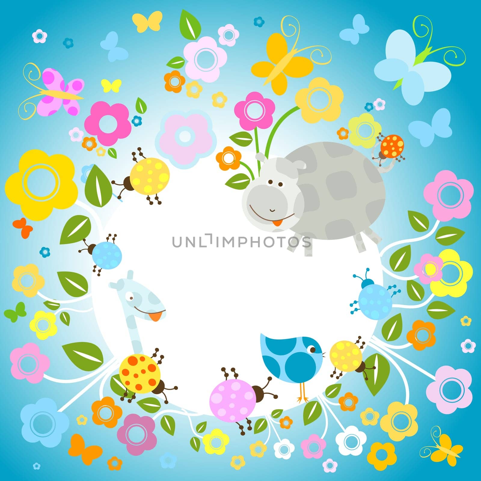 nature background with flowers and animals