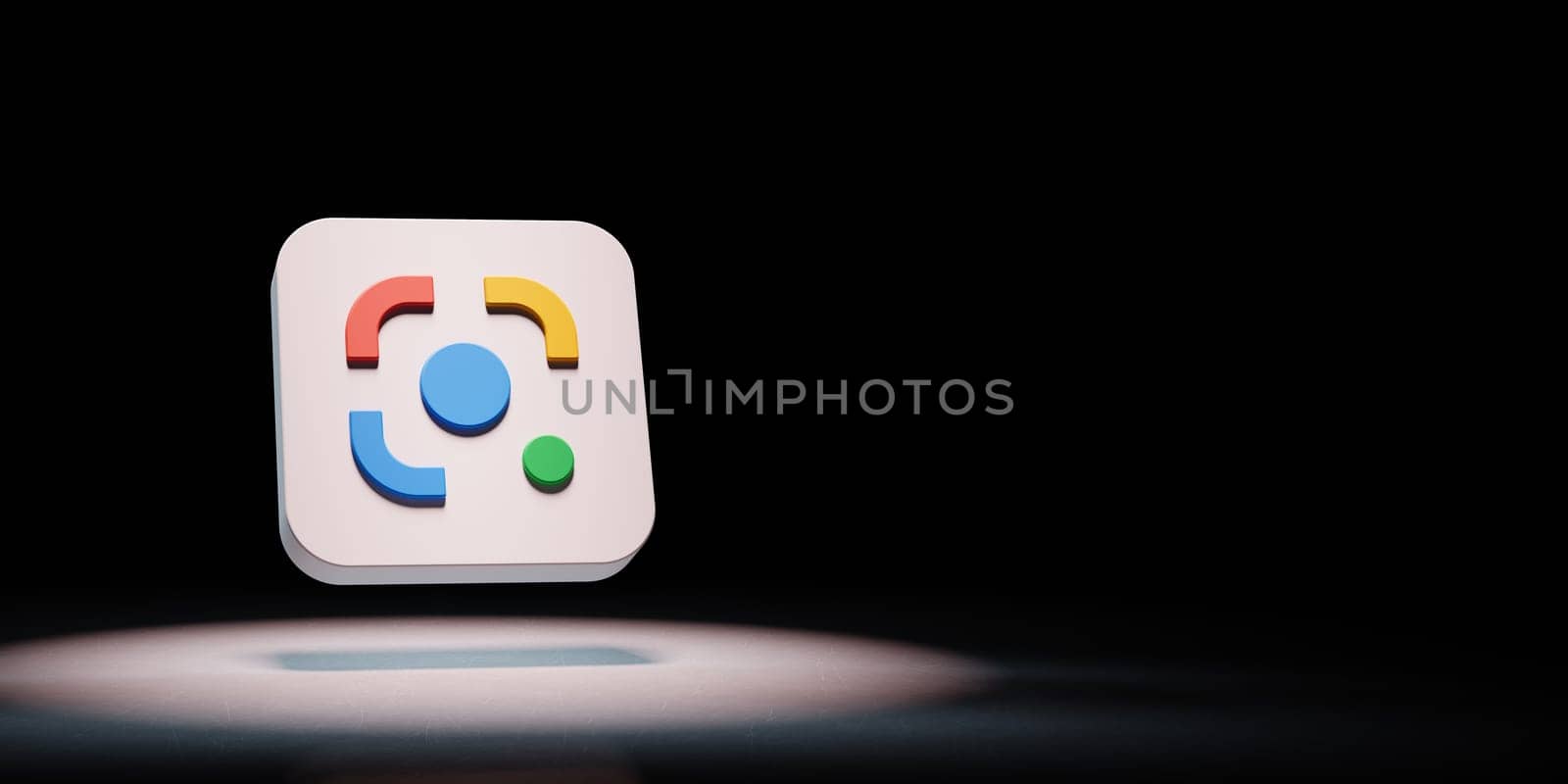 Google Lens App Icon 3D Symbol Shape Spotlighted on Black Background with Copy Space 3D Illustration