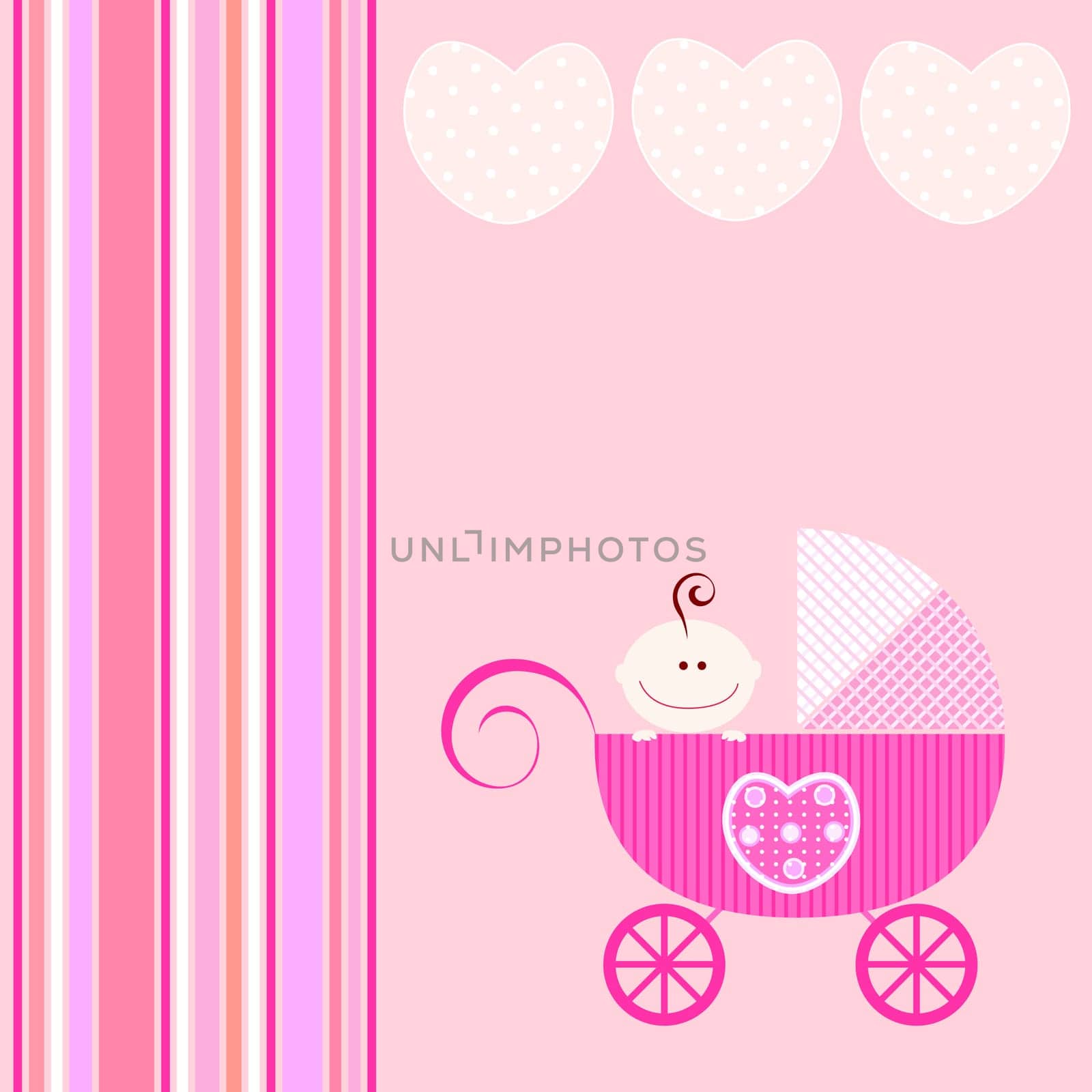 baby arrival design, baby girl in his little carriage