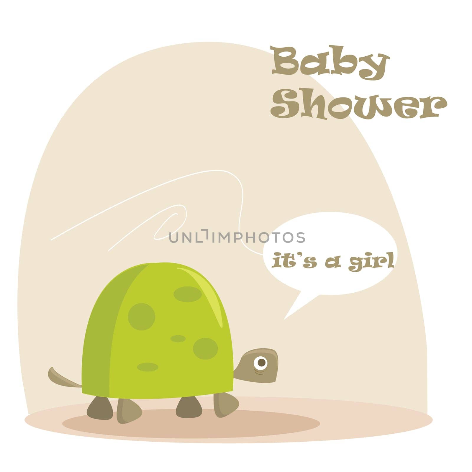 Baby girl arrival announcement with a turtle vector illustration.