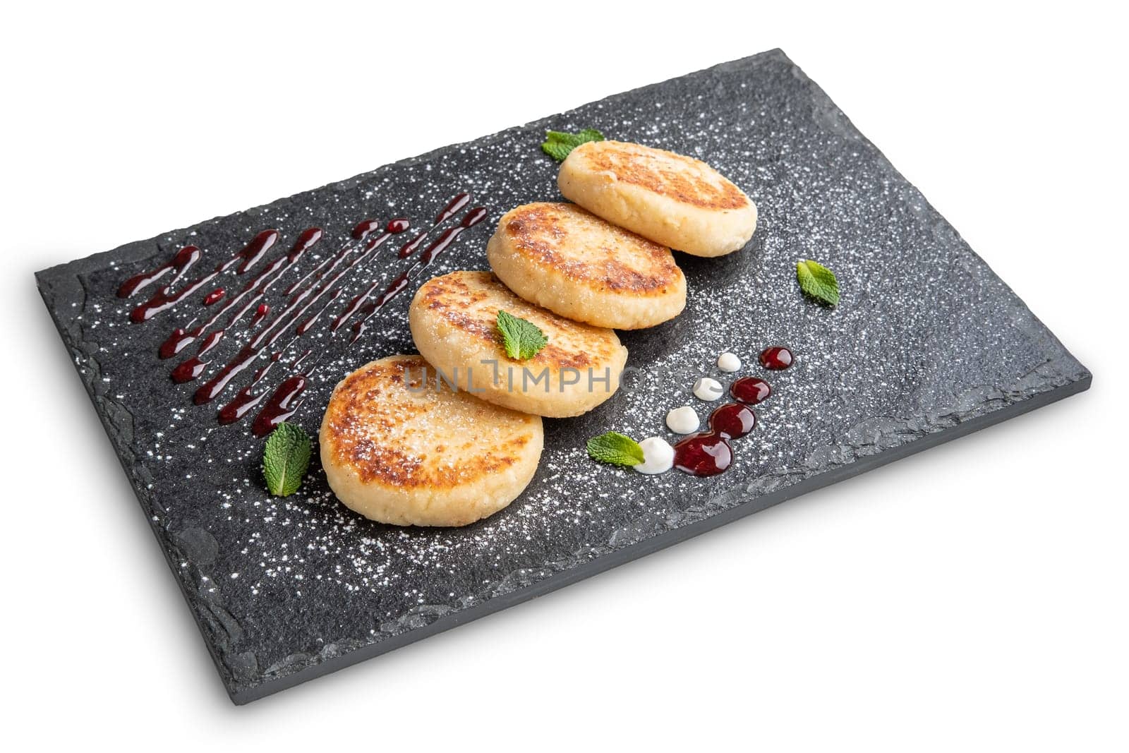Traditional belarussian cheese pancakes isolated on white