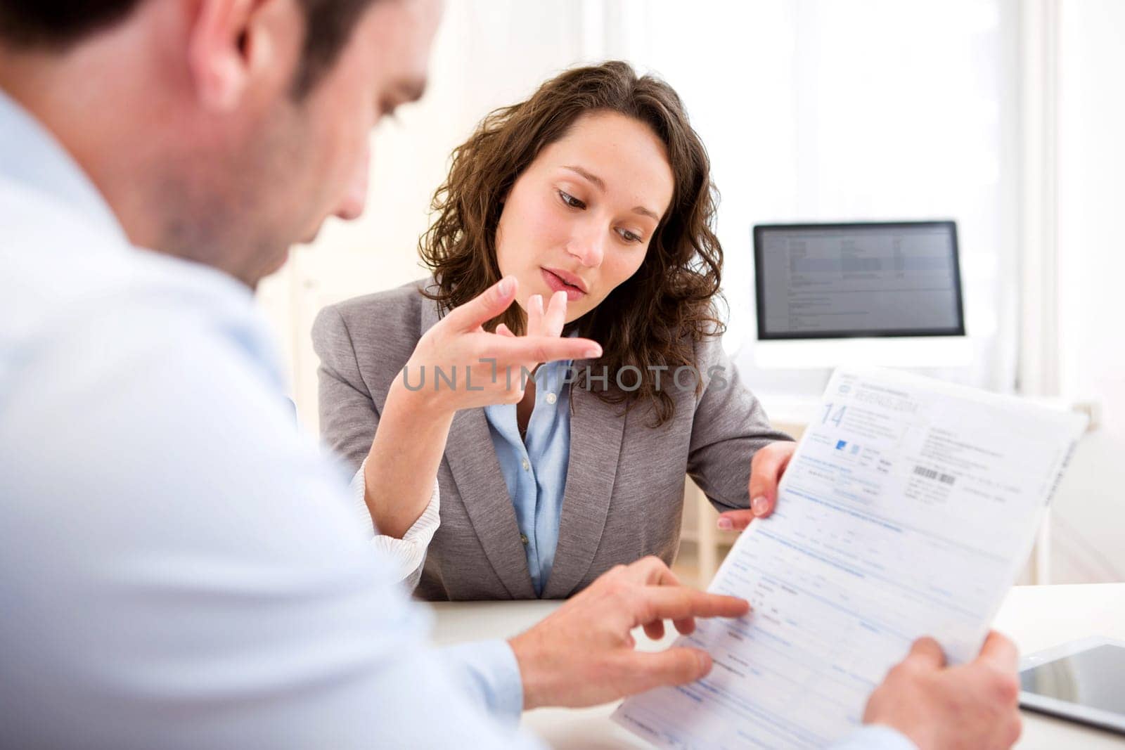 View of a Young attractive woman during job interview