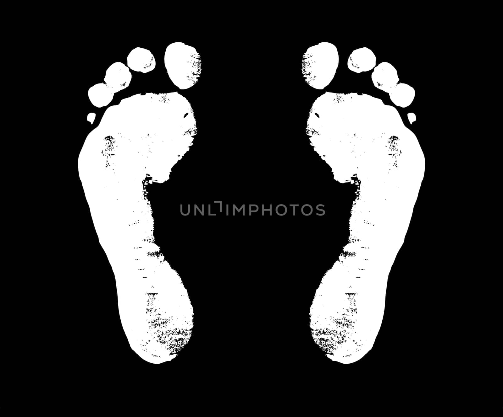 white footprints on black background