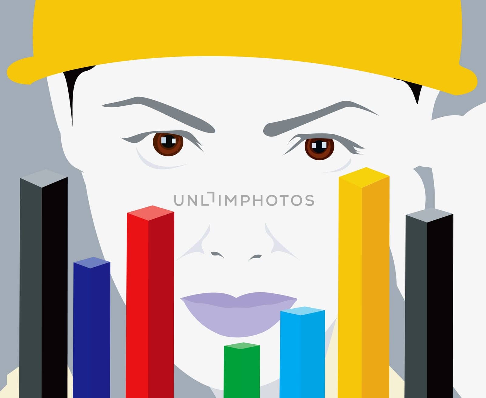 Illustration of a close look of graphic blocks by an architect