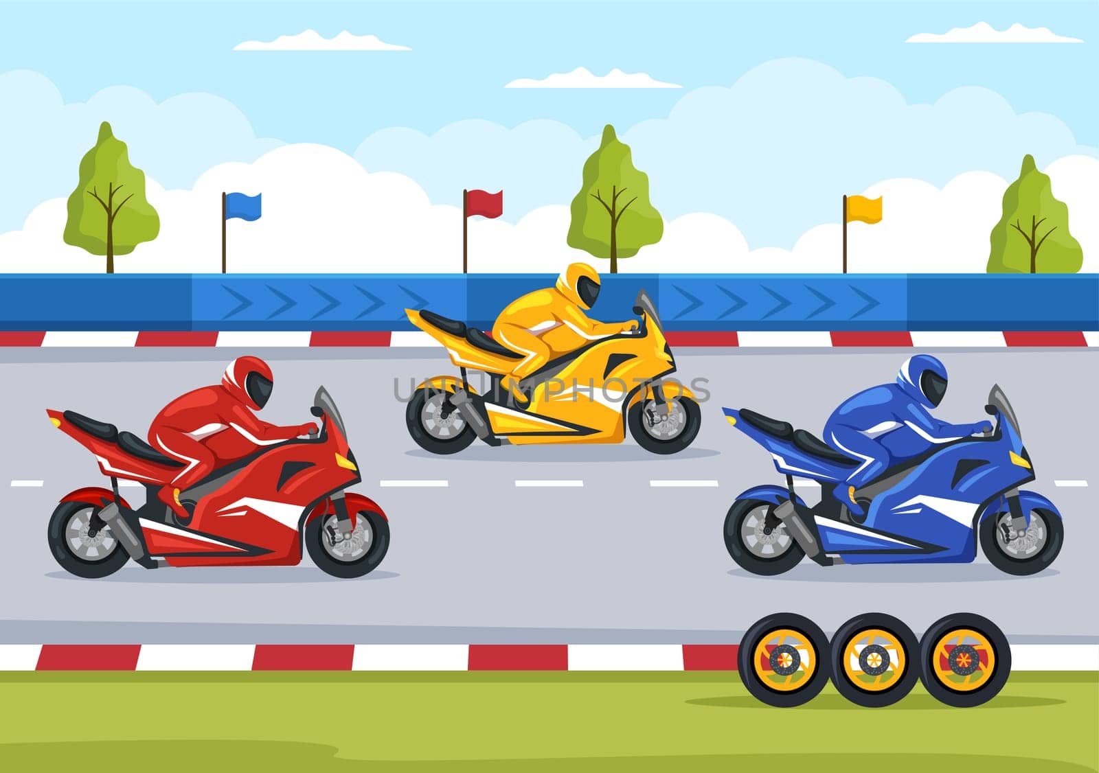Racing Motosport Speed Bike Template Hand Drawn Cartoon Flat Illustration for Competition or Championship Race by Wearing Sportswear and Equipment