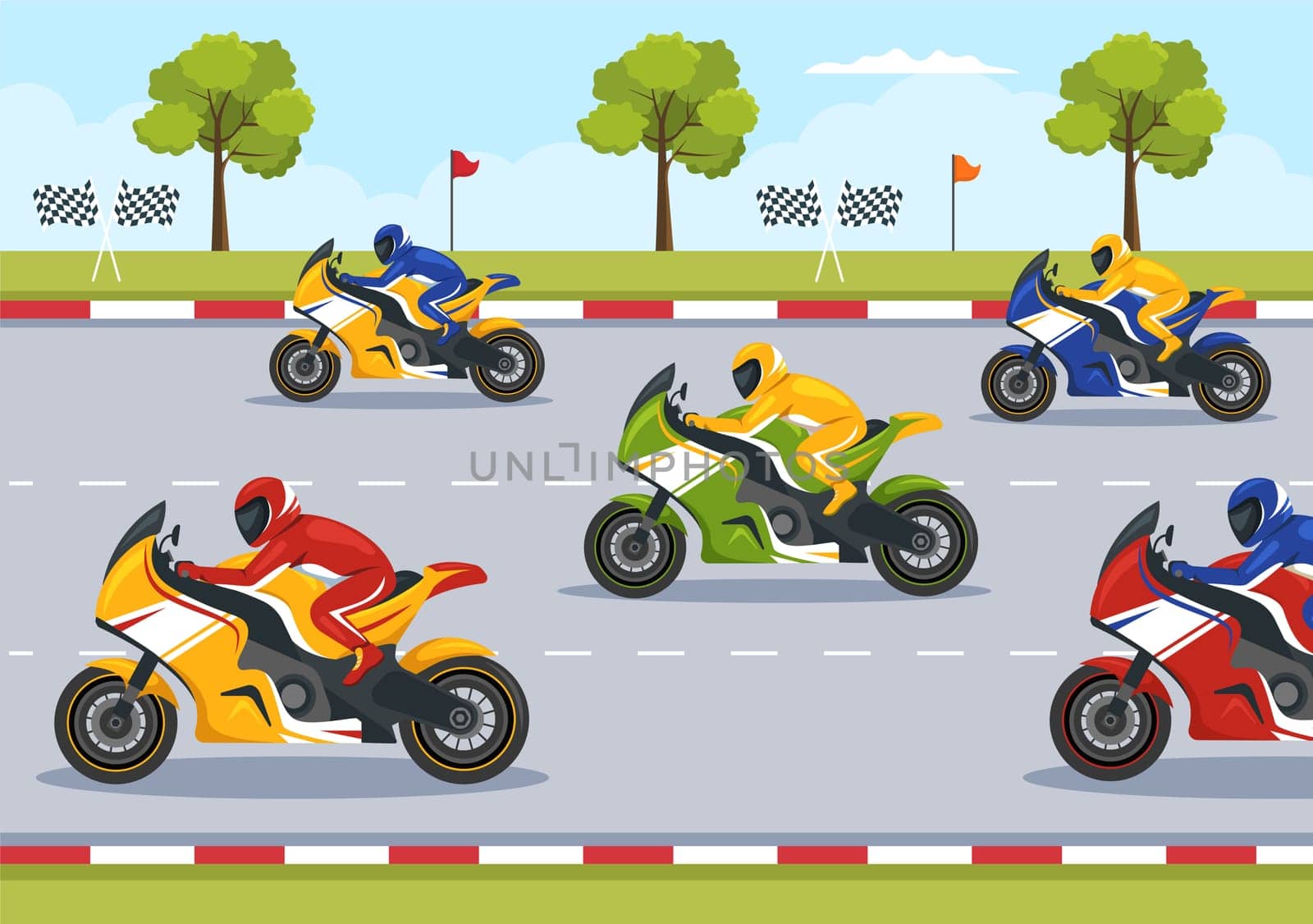 Racing Motosport Speed Bike Template Hand Drawn Cartoon Flat Illustration for Competition or Championship Race by Wearing Sportswear and Equipment