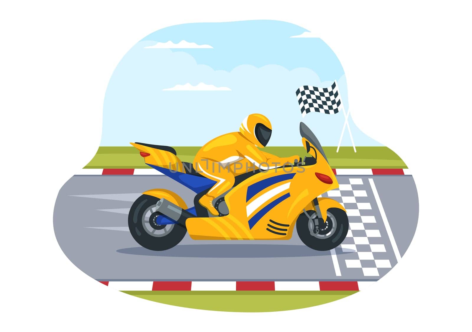 Racing Motosport Speed Bike Template Hand Drawn Cartoon Flat Illustration for Competition or Championship Race by Wearing Sportswear and Equipment