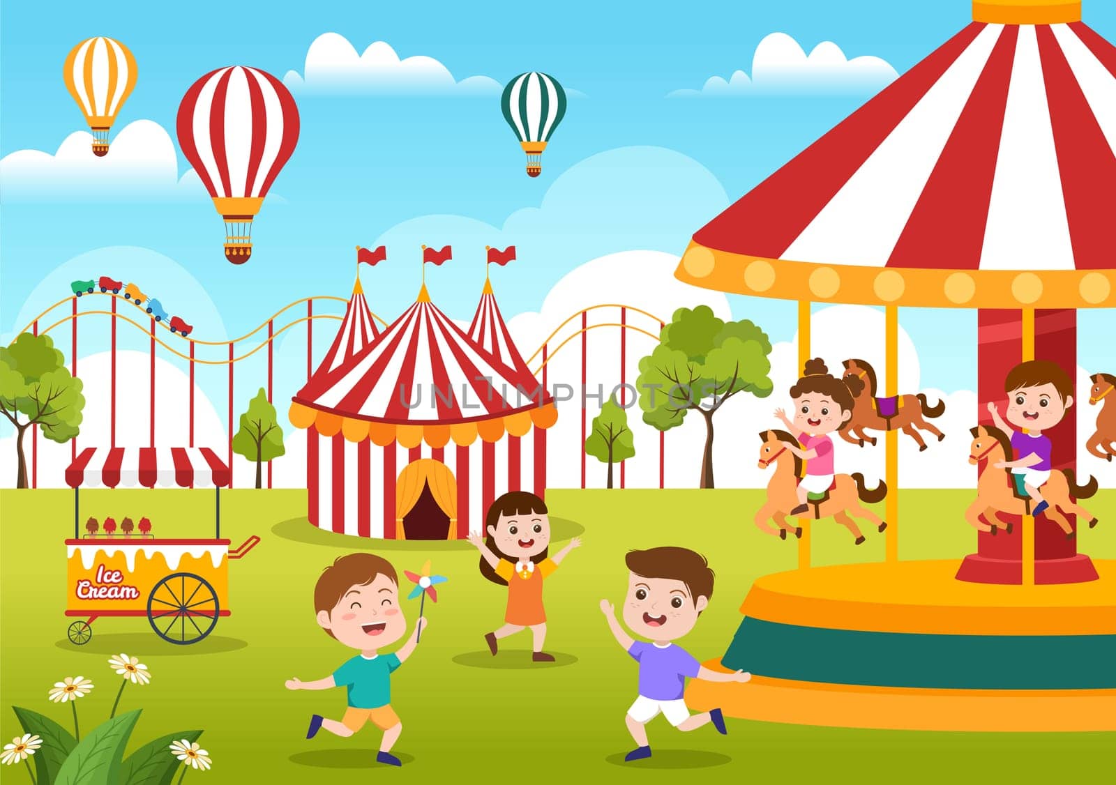 Circus Template Hand Drawn Cartoon Flat Illustration with Show of Gymnast, Magician, Animal Lion, Host, Entertainer, Clowns and Amusement Park