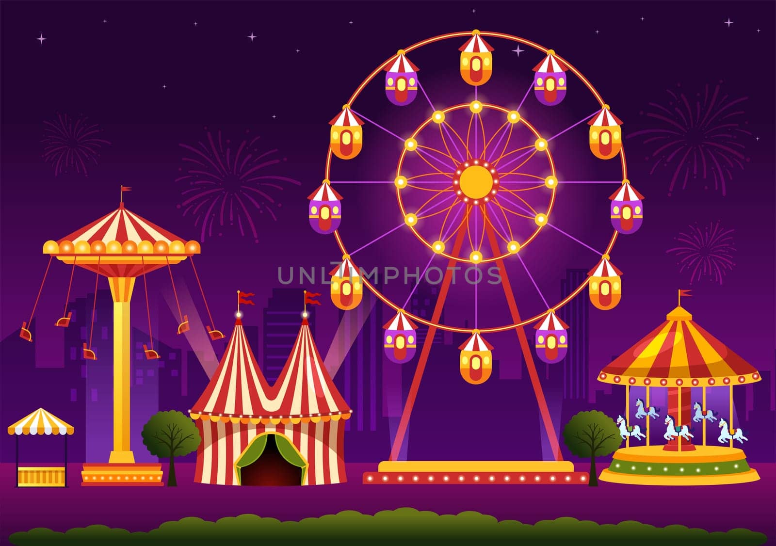 Circus Template Hand Drawn Cartoon Flat Illustration with Show of Gymnast, Magician, Animal Lion, Host, Entertainer, Clowns and Amusement Park