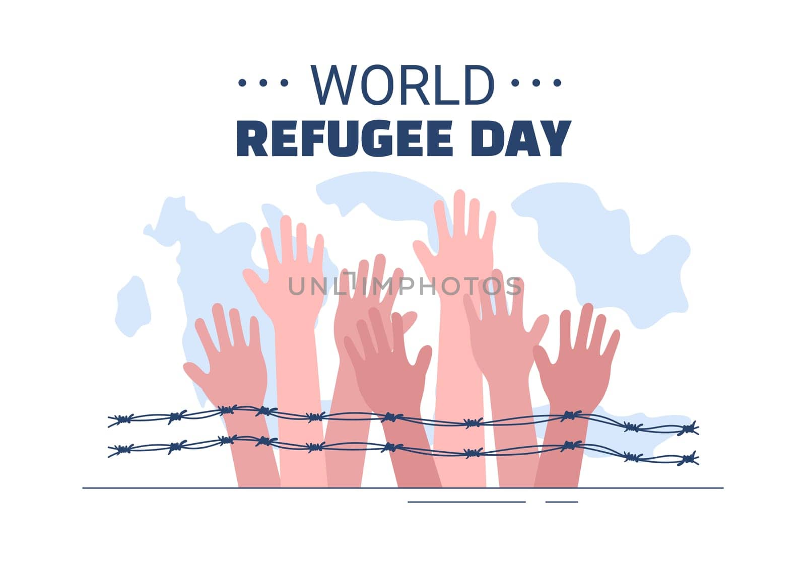 World Refugee Day Template Hand Drawn Cartoon Flat Illustration with Hands, Family and Climb Barbed Wire Fence to Immigrate to Save Place