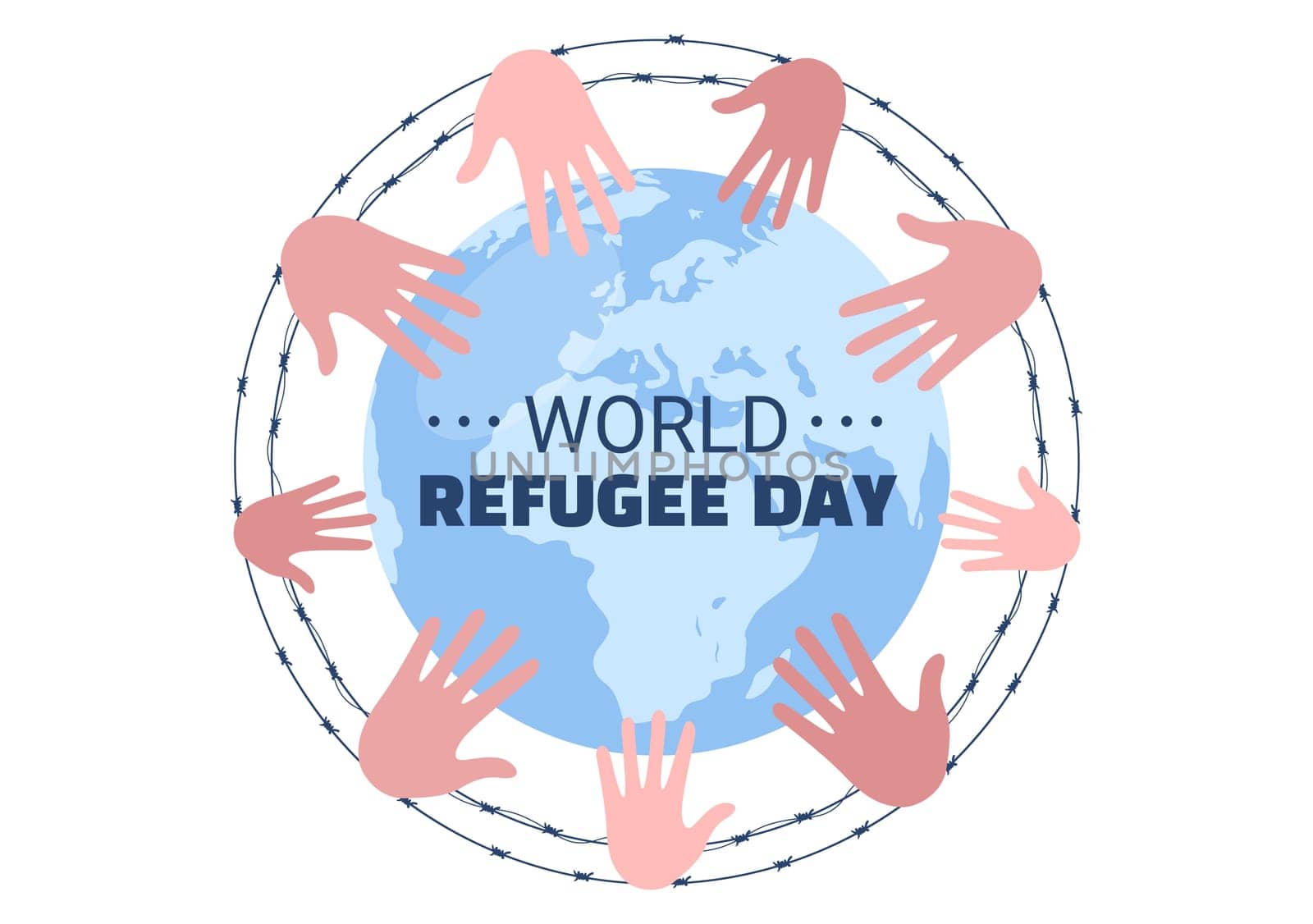 World Refugee Day Template Hand Drawn Cartoon Flat Illustration with Hands, Family and Climb Barbed Wire Fence to Immigrate to Save Place