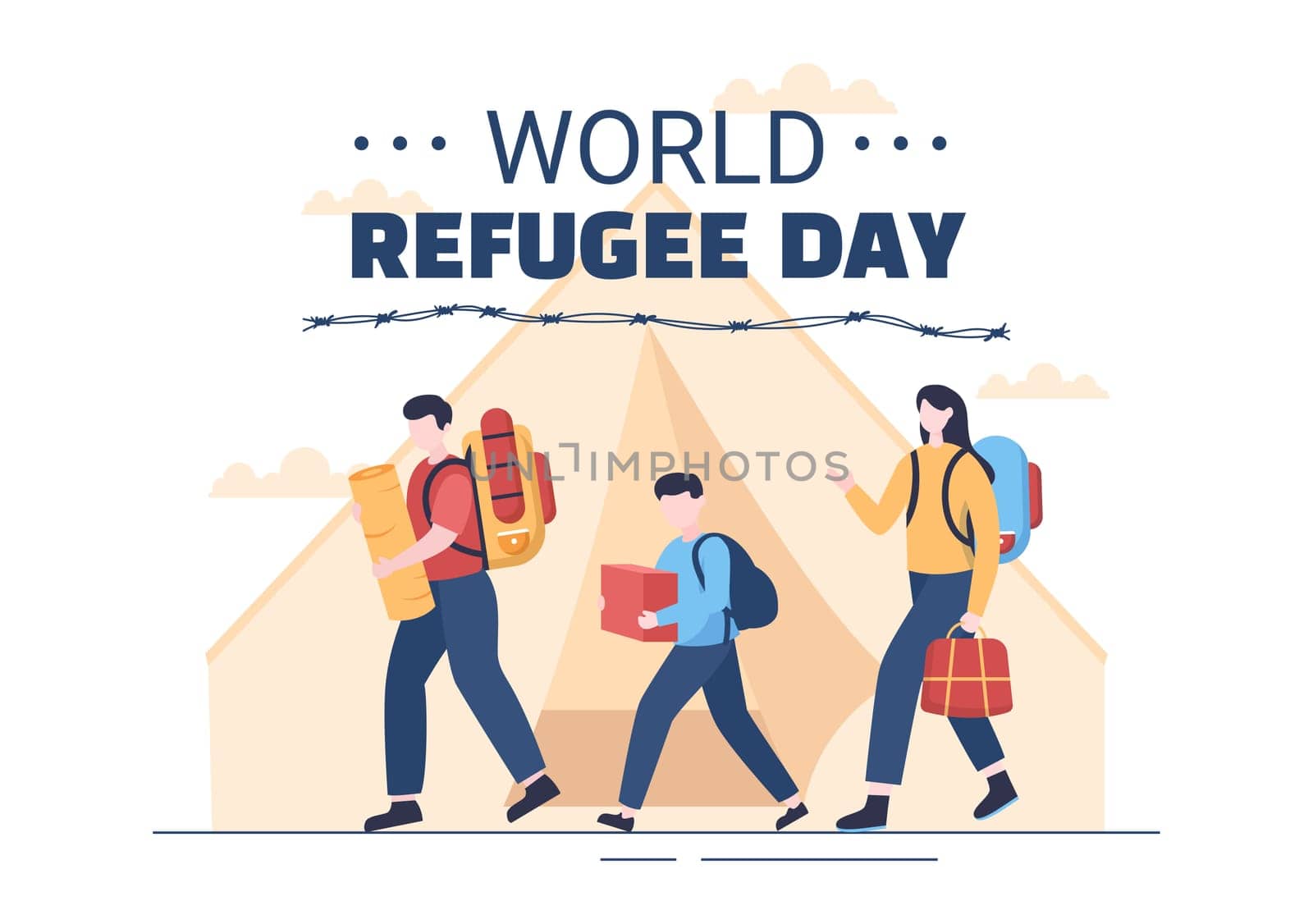 World Refugee Day Template Hand Drawn Cartoon Flat Illustration with Hands, Family and Climb Barbed Wire Fence to Immigrate to Save Place