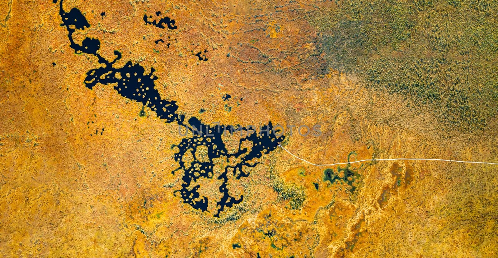 Miory District, Vitebsk Region, Belarus. The Yelnya Swamp. Upland And Transitional Bogs With Numerous Lakes. Elevated Aerial View Of Yelnya Nature Reserve Landscape. Famous Natural Landmark.